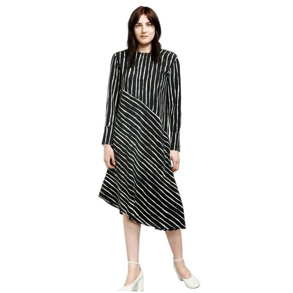 Marimekko Dresses & Skirts - Marimekko Dress Womens4 Black White Mijam Midi Asymmetrical Hem Silk Long Sleeve